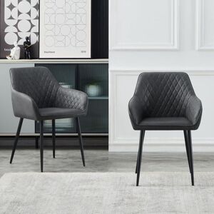 Ainpecca - Set of 2 Faux Leather Dining Chairs Dark Grey Upholstered Seat with Metal Legs Living Room(FPU Grey,2)