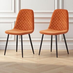 2X Orange Dining Chairs Velvet Padded Seat Metal Legs Kitchen Home Office uk - Ainpecca