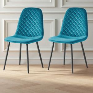Ainpecca - 2X dark teal Dining Chairs Velvet Padded Seat Metal Legs Kitchen Home Office uk