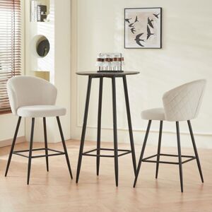 AINPECCA Set of 2 Bar Stools with Back Bar Chairs Set Barstools Velvet Padded Seat Metal Legs Kitchen Chair(2pcs,Beige)