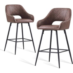 Ainpecca - 2pcs Brown Bar Stool pu Leather Seat w/Backrest &Armrest Metal Leg Kitchen Breakfast