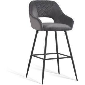 Ainpecca - 1pcs Grey Bar Stool Velvet Seat w/Backrest &Armrest Metal Leg Kitchen Breakfast
