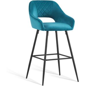Ainpecca - 1pcs Dark teal Bar Stool Velvet Seat w/Backrest &Armrest Metal Leg Kitchen Breakfast