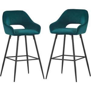 Ainpecca - 2pcs Green Bar Stool Velvet Seat w/Backrest &Armrest Metal Leg Kitchen Breakfast