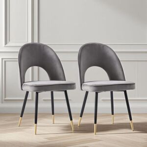 Ainpecca - Set Of 2 Dining Chairs Velvet Seat Metal Legs Kitchen Lounge Living Room Chair Home,2pcs Grey