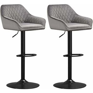 Ainpecca - Set Of 2 Grey Velvet Bar Stools Breakfast Bar Chair Kitchen Stool Swivel Barstool,2PCS grey