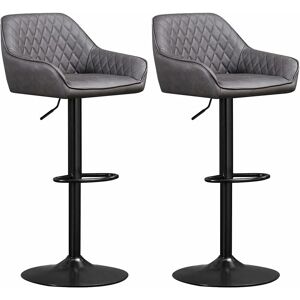 AINPECCA Set Of 2 PU leather Grey Bar Stools Breakfast Bar Chair Kitchen Stool Swivel Barstool