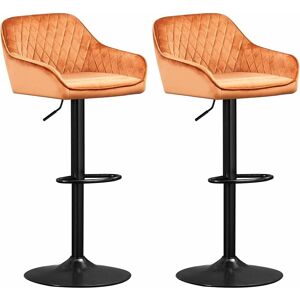 Ainpecca - Set Of 2 Orange Velvet Bar Stools Breakfast Bar Chair Kitchen Stool Swivel Barstool,2PCS orange