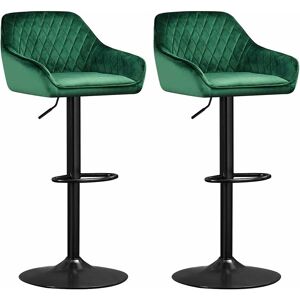 Ainpecca - Set Of 2 Green Velvet Bar Stools Breakfast Bar Chair Kitchen Stool Swivel Barstool,2PCS green