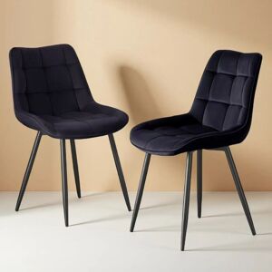 AINPECCA Set of 2 Dining Chairs Velvet Soft Padded Seat Metal Leg Kitchen Office - Black