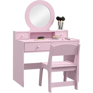 Aiyaplay - Kids Dressing Table Set w/ Stool, Mirror, Drawers - Pink