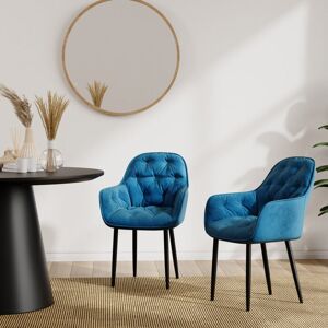 More4homes - anika modern velvet dining chair padded seat metal leg kitchen 4 pcs (Blue)