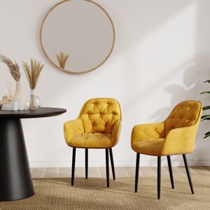 More4homes - anika modern velvet dining chair padded seat metal leg kitchen 6 pcs (Mustard)