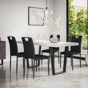 MORE4HOMES Aria Dining Table And Chairs - White Marble Effect Table Top w Black Legs + Monza Faux Leather Dining Chair Set Of 4 (Black)