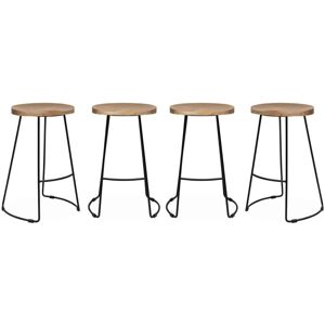 SWEEEK Set of 4 industrial metal and wooden bar stools, Jaya, Natural, 44x36x65 cm