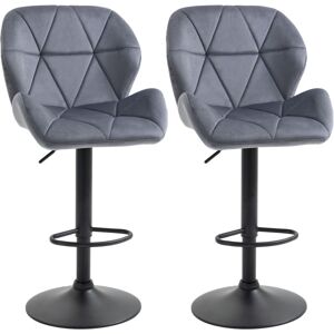 Homcom - Bar Stool Set of 2 Fabric Adjustable Height Armless Counter Chairs Dark Grey