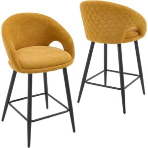 WAHSON OFFICE CHAIRS Bar Stools 2Pcs in Chenille Padded Modern Counter Chairs with Grids-Designed Backrest for Home Bar Kitchen Restaurant, Yellow, Wahson