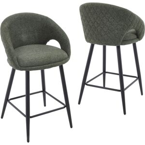 WAHSON OFFICE CHAIRS Bar Stools 2Pcs in Chenille Padded Modern Counter Chairs with Grids-Designed Backrest for Home Bar Kitchen Restaurant, Green, Wahson