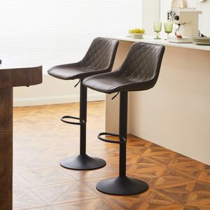 Clipop - Bar Stools,2x Kitchen Counters, Faux Leather 360 Swivel Lift Barstool, Brown