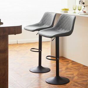 CLIPOP Bar Stools,2x Kitchen Counters, Faux Leather 360 Swivel Lift Barstool, Grey