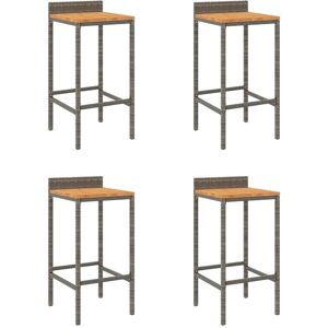 Bar Stools 4 pcs Grey Poly Rattan and Solid Wood Acacia Vidaxl