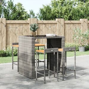 Bonnevie - Bar Stools 4 pcs Grey Poly Rattan and Solid Wood Acacia VSVS4769657