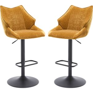WAHSON OFFICE CHAIRS Bar Stools 2Pcs in Chenille Upholstered Counter Chairs with Chic Backrest Height Adjustable for Home Bar Restaurant, Yellow, Wahson