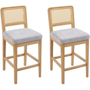 WAHSON OFFICE CHAIRS Bar Stools Set of 2 in Chenille Upholstered Counter Chairs with Wood Legs Rusitc High Stools for Home Bar Kitchen, Gray, Chairus