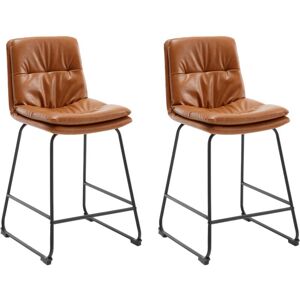 WAHSON OFFICE CHAIRS Bar Stools 2Pcs in PU Leather Soft Padded Counter Chairs with Backrest for Kitchen Home Bar Restaurant, Brown, Wahson