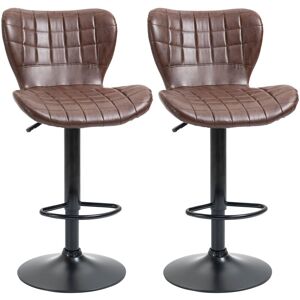 Homcom - Bar Stools Set of 2 pu Leather Adjustable Height Swivel Bar Chairs w/ Footrest Brown