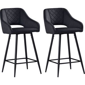 Homcom - Bar Stools Set of 2, Velvet-Touch Fabric Counter Height Bar Chairs Dark Grey