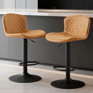 Ainpecca - Bar Stools Set of 2 High Chairs Breakfast Dining Stools for Kitchen Counter,PU Leather Upholstered Counter Chairs Height Adjustable Swivel