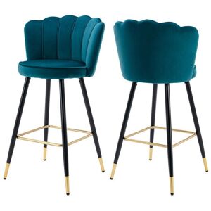 WAHSON OFFICE CHAIRS Bar Stools 2Pcs in Velvet Modern Breakfast Counter Chairs with Petal Backrest High Stools for Kitchen Home Bar Pub, Teal, Wahson