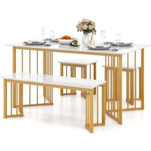 Costway - 4 Piece Dining Table Set Rectangular Kitchen Table with Wing-shaped Metal Legs