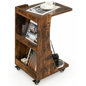 Costway - C-Shaped End Table Mobile Sofa Side Table Coffee Laptop Table w/ Swivel Casters