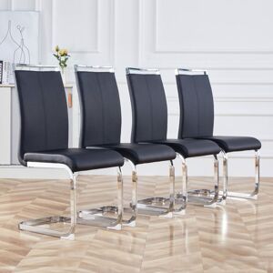 Abrihome - Modern Dining Chairs Set of 4 – Chrome Frame, Soft Faux Leather, High Back Padded, Max Load 120kg-Black