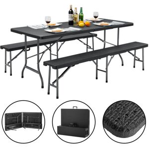 Casaria - Malmö 3Pc Garden Trestle Table & Bench Set 180cm Foldable Outdoor Furniture Plastic Top w/Steel Frame Picnics bbq Parties Portable