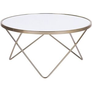 Beliani - Coffee Table Hairpin Legs Tempered Glass Round Top White Gold Legs ø 80 cm Meridian