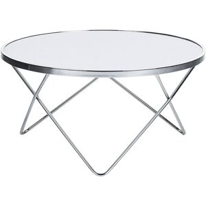 Beliani - Coffee Table Hairpin Legs Tempered Glass Round Top White Silver Legs ø 80 cm Meridian