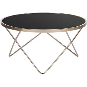 Beliani - Coffee Table Hairpin Legs Tempered Glass Round Top Black Gold Legs ø 80 cm Meridian