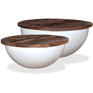 Coffee Table Set 2 Pieces Solid Reclaimed Wood White Bowl Shape Vidaxl