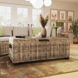 Fwstyle - Coffee Table Kubu Rattan Reclaimed Pine Living Room Furniture Rustic Brown
