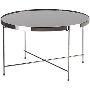 Beliani - Coffee Table Round Tempered Glass Black Top Silver Metal Legs Glam ø 63 cm Lucea