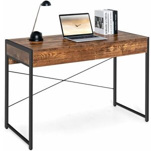 COSTWAY Computer Desk,112 x 48 x 76cm, Wooden PC Laptop Table Writing Workstation with 2 Drawers, Simple Home Office Working Gaming Study Desk(Rustic