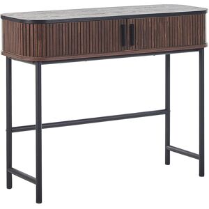 Beliani - Modern Console Table Sliding Doors Slatted Front Stand Dark Wood 100 x 35 cm Jose