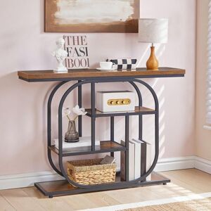 HOOBRO Console Table for Hallway, 110 cm Industrial 4-Tier Display Sofe Table with Storage, Hallway Table, Geometric Frame, for Entryway, Foyer, Living