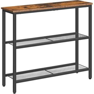 HOOBRO Console Table for Hallway Slim, Narrow Console Table, Hallway Table with 3 Shelves, Slim Sofa Table for Small Spaces, Living Room, Metal Mesh Frame,