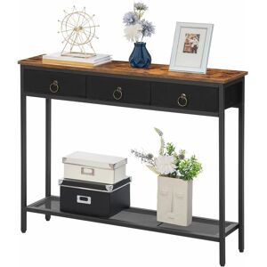 HOOBRO Console Table, Hallway Table, Slim Sofa Table with 3 Non-woven Drawers, Metal Mesh Frame, Sturdy, Narrow Side Table for Small Spaces, Entrance,