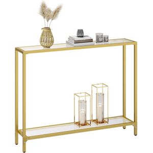 HOOBRO Console Table, Tempered Glass Sofa Table, Slim Hallway Table with 2 Shelves, Narrow Entryway Table, 100 x 22 x 80 cm, Modern Display Table for Living