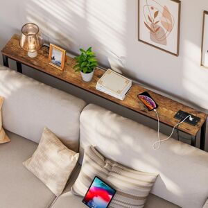 HOOBRO Console Table with Charging Station, 120 cm Slim Console Table for Hallway, Behind Sofa Table, for Entryway, Living Room, Small Spaces, Metal Frame,